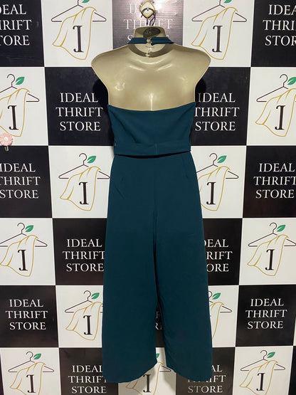 NEW LOOK |S| BUST 17| B15| DEEP TEAL HALTER NECK WIDE LEG BELTED JUMPSUIT