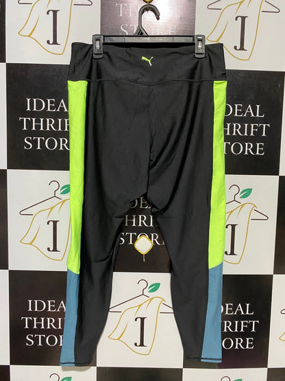 PUMA |XL| WAIST 32| B15| BLACK NEON LIME AND BLUE COLOUR BLOCK TRAINING LEGGINGS