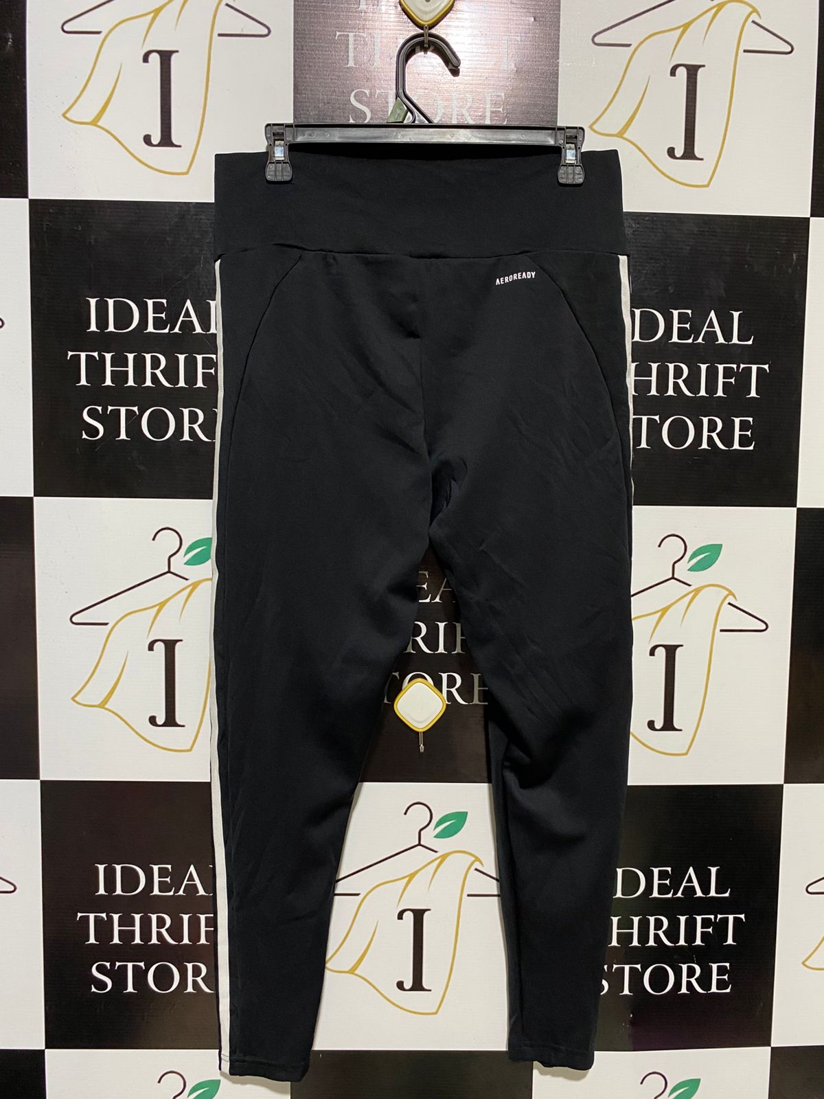 ADIDAS |L| WAIST 30| B15| BLACK CLASSIC THREE-STRIPE HIGH-WAISTED TRAINING LEGGINGS