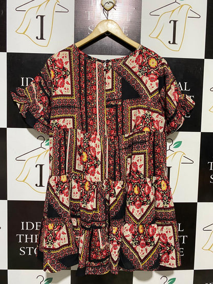 I SAW IT FIRST |L| BUST 21| B15| BOHO SCARF PRINT TIERED SMOCK DRESS