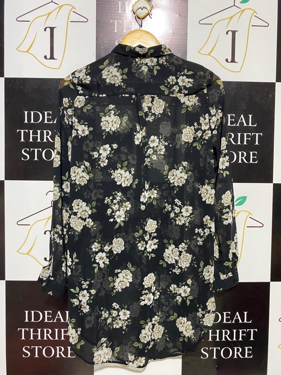 NEW LOOK |L| BUST 19| B15| SHEER FLORAL BUTTON-DOWN SHIRT