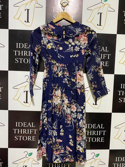 SHEIN |S| BUST 15| B15| NAVY BLUE FLORAL LONG SLEEVE MIDI DRESS