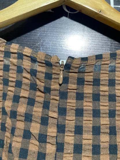LILY LOVES |L| BUST 20| B15| VINTAGE GINGHAM CHECK MIDI DRESS – BROWN AND BLACK PLAID STYLE