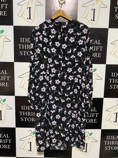 K&D LONDON |XL| BUST 23| B15| BLACK FLORAL RUFFLE YOKE MIDI DRESS