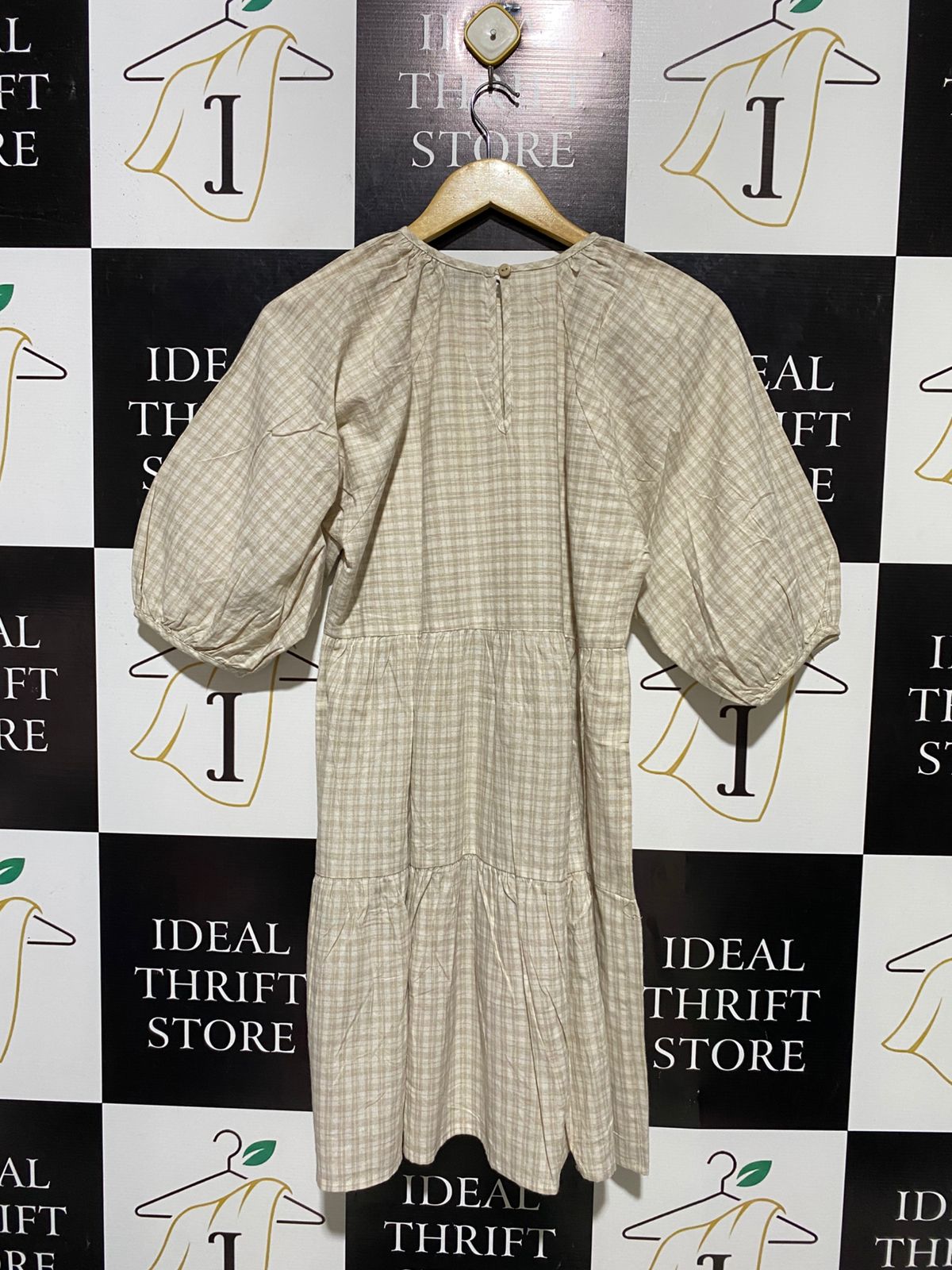 PRIMARK |M| BUST 18| B15| CHECKED PUFF SLEEVE TIERED MINI DRESS