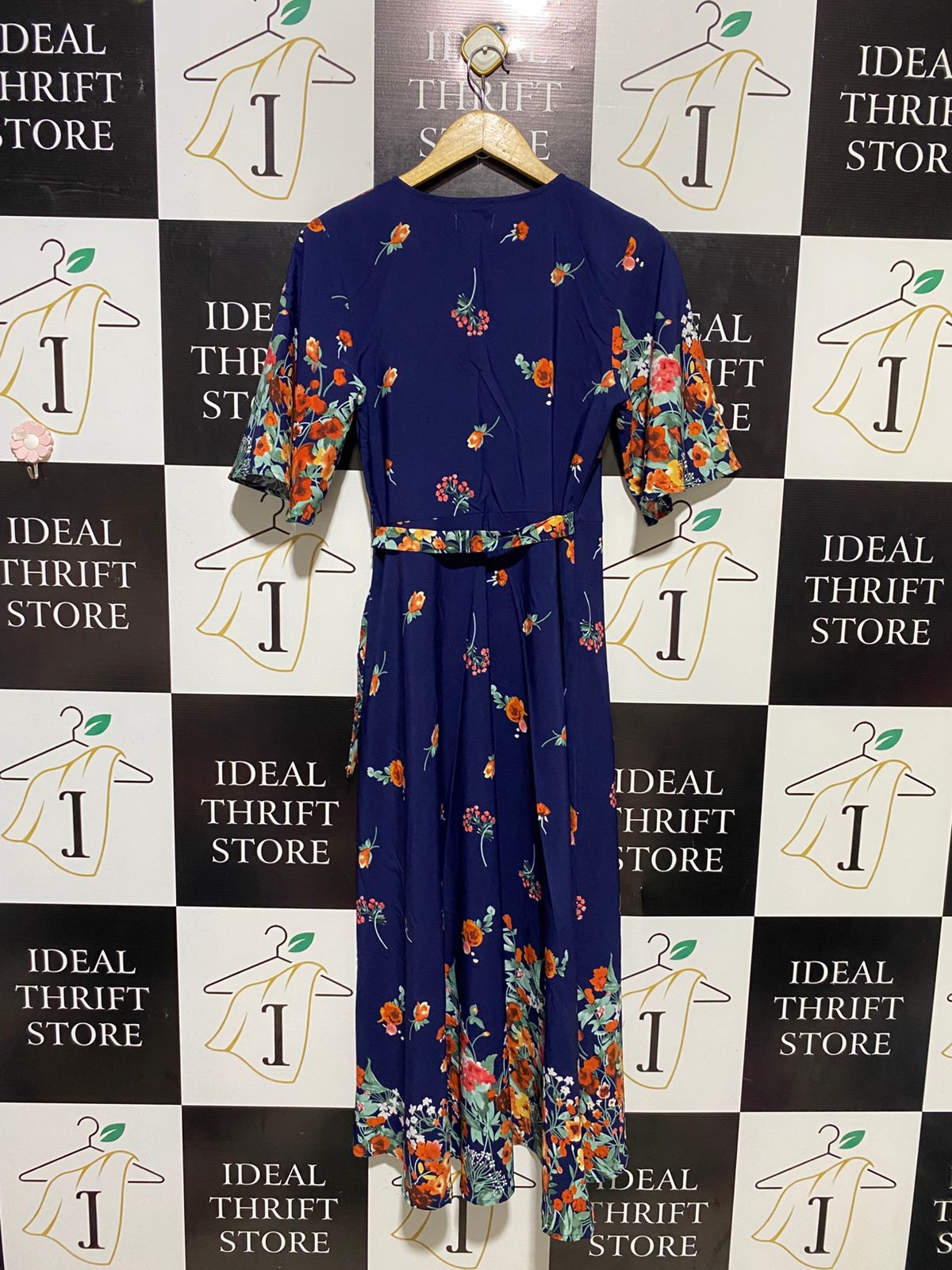 STELLA MORGAN |M| BUST 17| B15| FLORAL PRINT SHORT SLEEVE WRAP MIDI DRESS