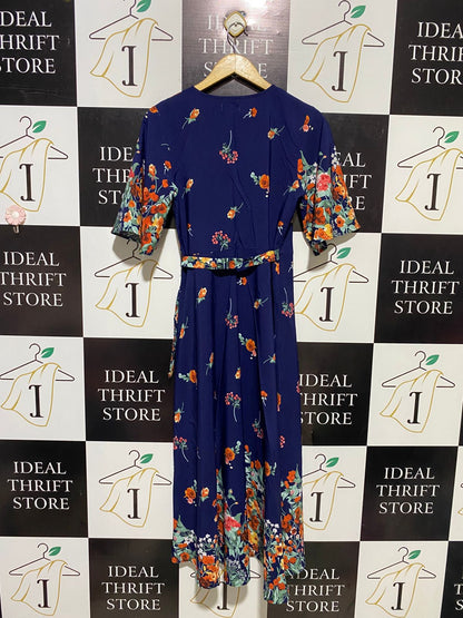 STELLA MORGAN |M| BUST 17| B15| FLORAL PRINT SHORT SLEEVE WRAP MIDI DRESS