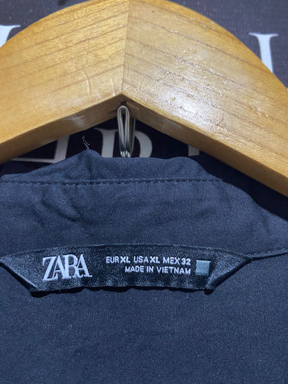 ZARA |XL| BUST FREE| B15| BLACK SHORT SLEEVE BUTTON-FRONT MIDI SHIRT DRESS