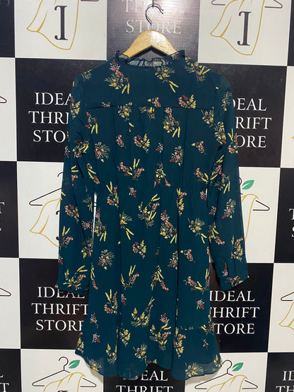 APRICOT |M| BUST 18| B15| TEAL FLORAL RUFFLE NECK MINI DRESS