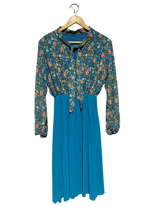 |M| BUST 17| B15| BOHO FLORAL TIE-NECK TWO-TONE MIDI DRESS