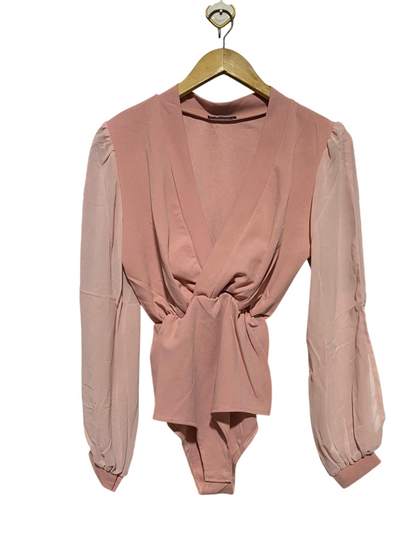 BOOHOO |M| BUST 16| B15| ELEGANT DUSTY ROSE WRAP-STYLE BODYSUIT