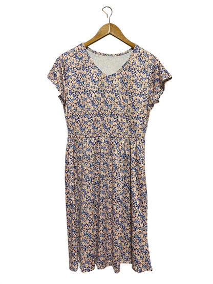 |M| BUST 18| B15| DITSY FLORAL V-NECK CAP SLEEVE MIDI DRESS