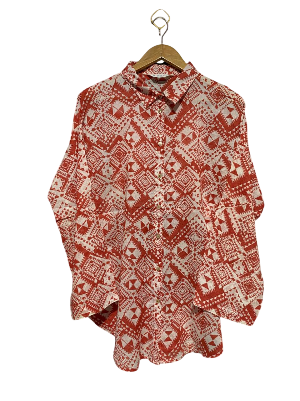 PRIMARK CARES |XL| BUST 24| B15| GEOMETRIC TRIBAL PRINT OVERSIZED BUTTON-DOWN SHIRT