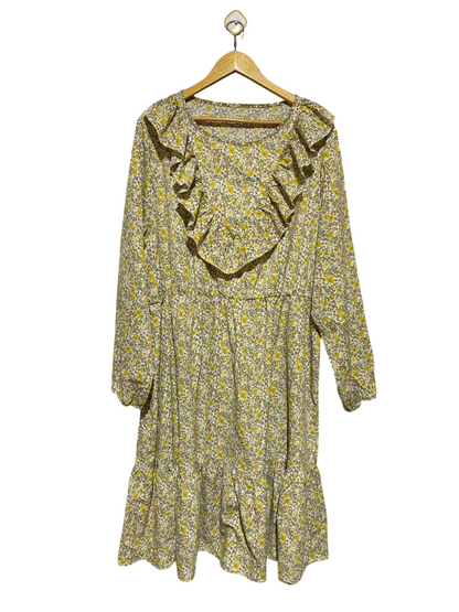 |XL| BUST 24| B15| VINTAGE FLORAL RUFFLE YOKE MIDI DRESS