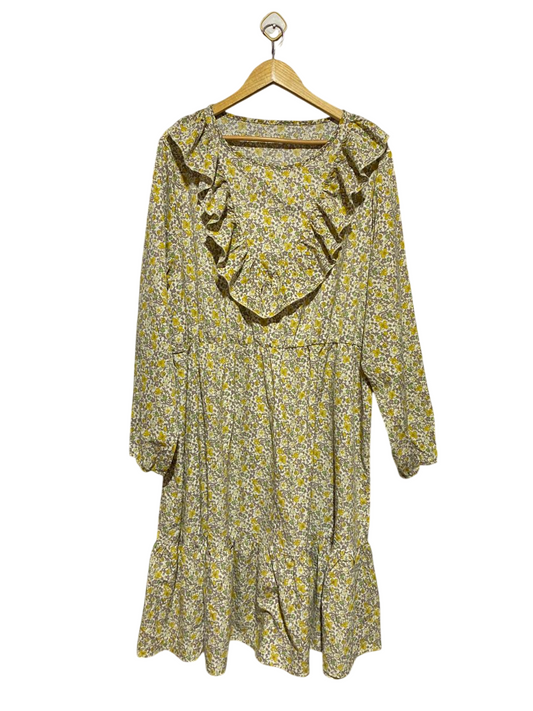 |XL| BUST 24| B15| VINTAGE FLORAL RUFFLE YOKE MIDI DRESS