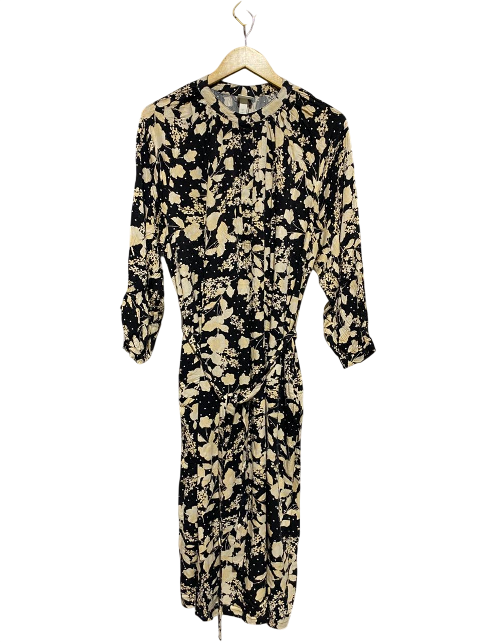 H&M |L| BUST FREE| B15| BLACK & CREAM FLORAL MOCK NECK MAXI DRESS