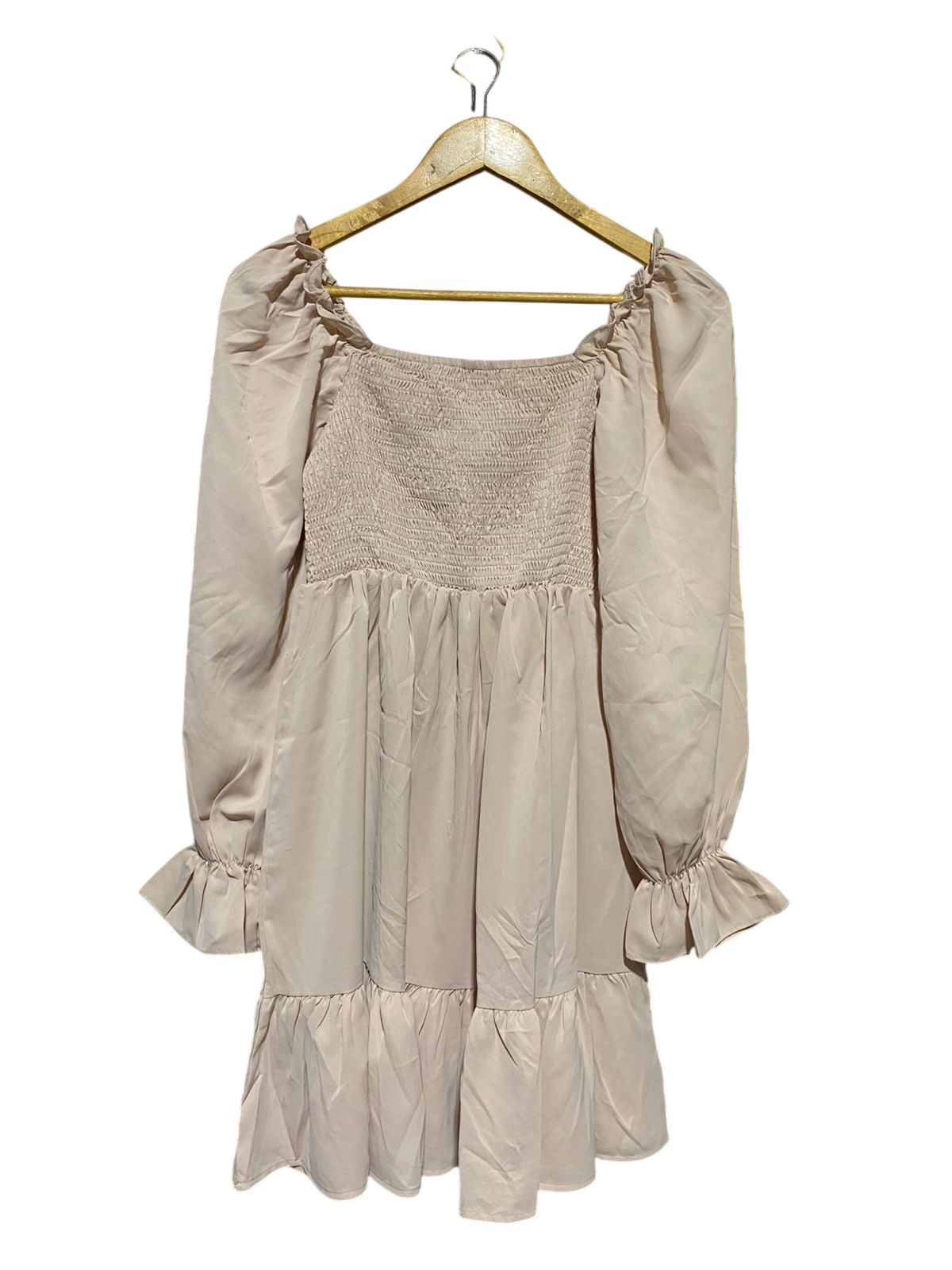 SHEIN |XS| BUST 14| B15| BEIGE SMOCKED SQUARE NECK TIERED MINI DRESS