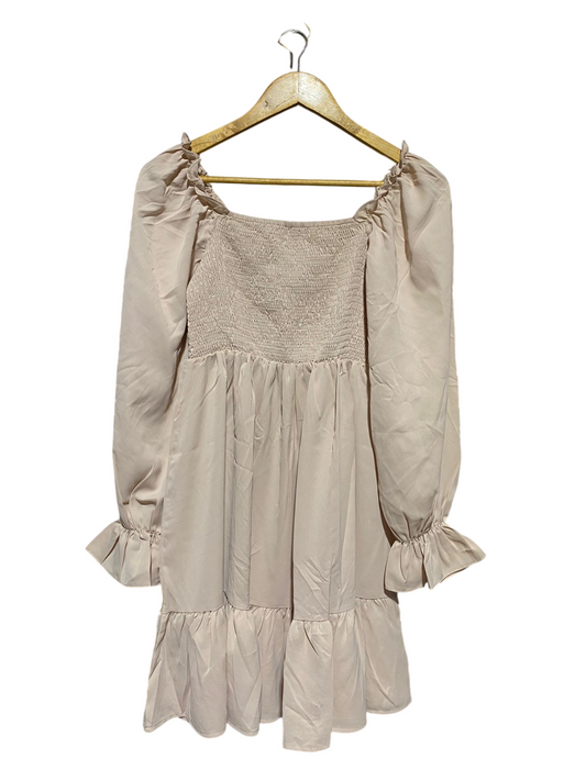SHEIN |XS| BUST 14| B15| BEIGE SMOCKED SQUARE NECK TIERED MINI DRESS