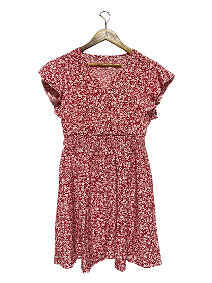 SHEIN CURVE |M| BUST 16| B15| RED & WHITE DITSY FLORAL V-NECK MINI DRESS
