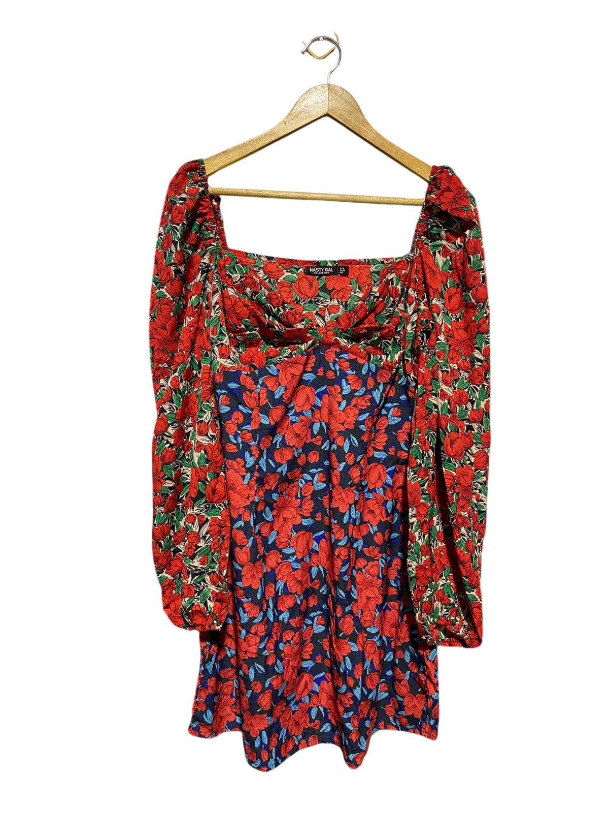 NASTY GAL |M| BUST 17| B15| BOLD RED FLORAL SQUARE NECK MINI DRESS