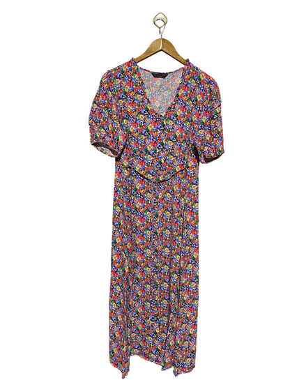 M&S |L| BUST 20| B15| MULTICOLOR FLORAL PRINT V-NECK MAXI DRESS