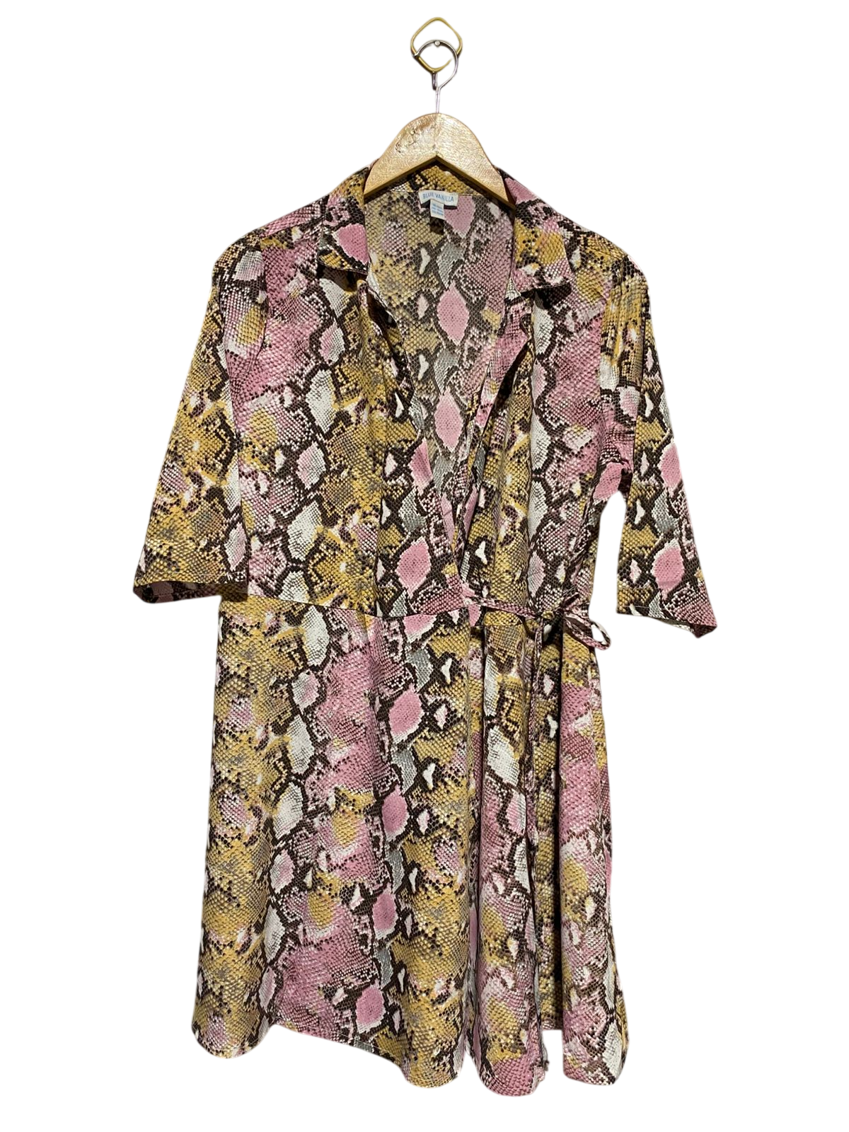 BLUE VANILLA |M| BUST 22| B15| SNAKESKIN PRINT FAUX-WRAP MINI DRESS