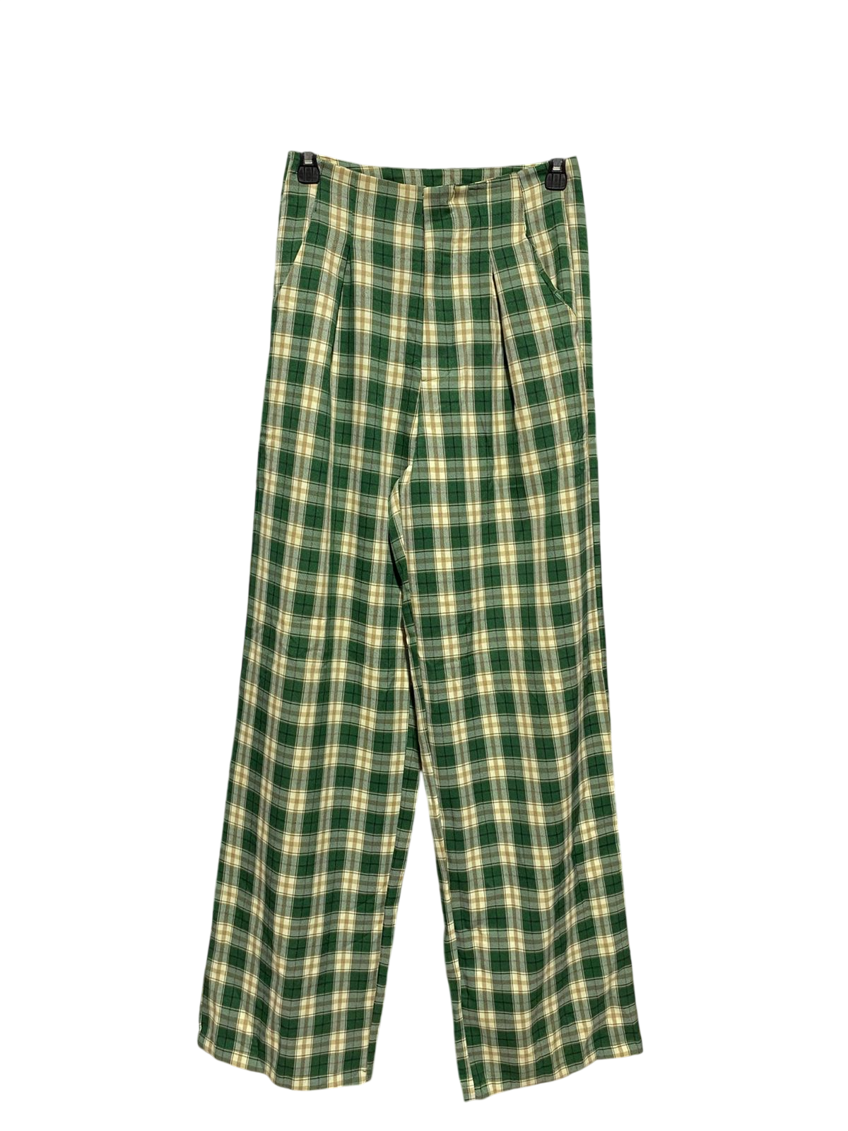 MR |S| WAIST 26| B15| VINTAGE GREEN PLAID HIGH-WAISTED WIDE-LEG TROUSERS