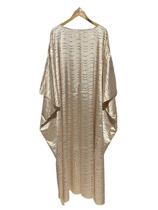 |L| BUST FREE| B15| CHAMPAGNE GOLD WAVE SEQUIN KAFTAN MAXI DRESS