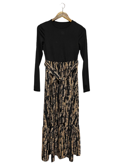 EMERY ROSE |S| BUST 15| B16| CHIC TWO-TONE RIBBED TOP & ABSTRACT PRINT TIE-WAIST MAXI DRESS
