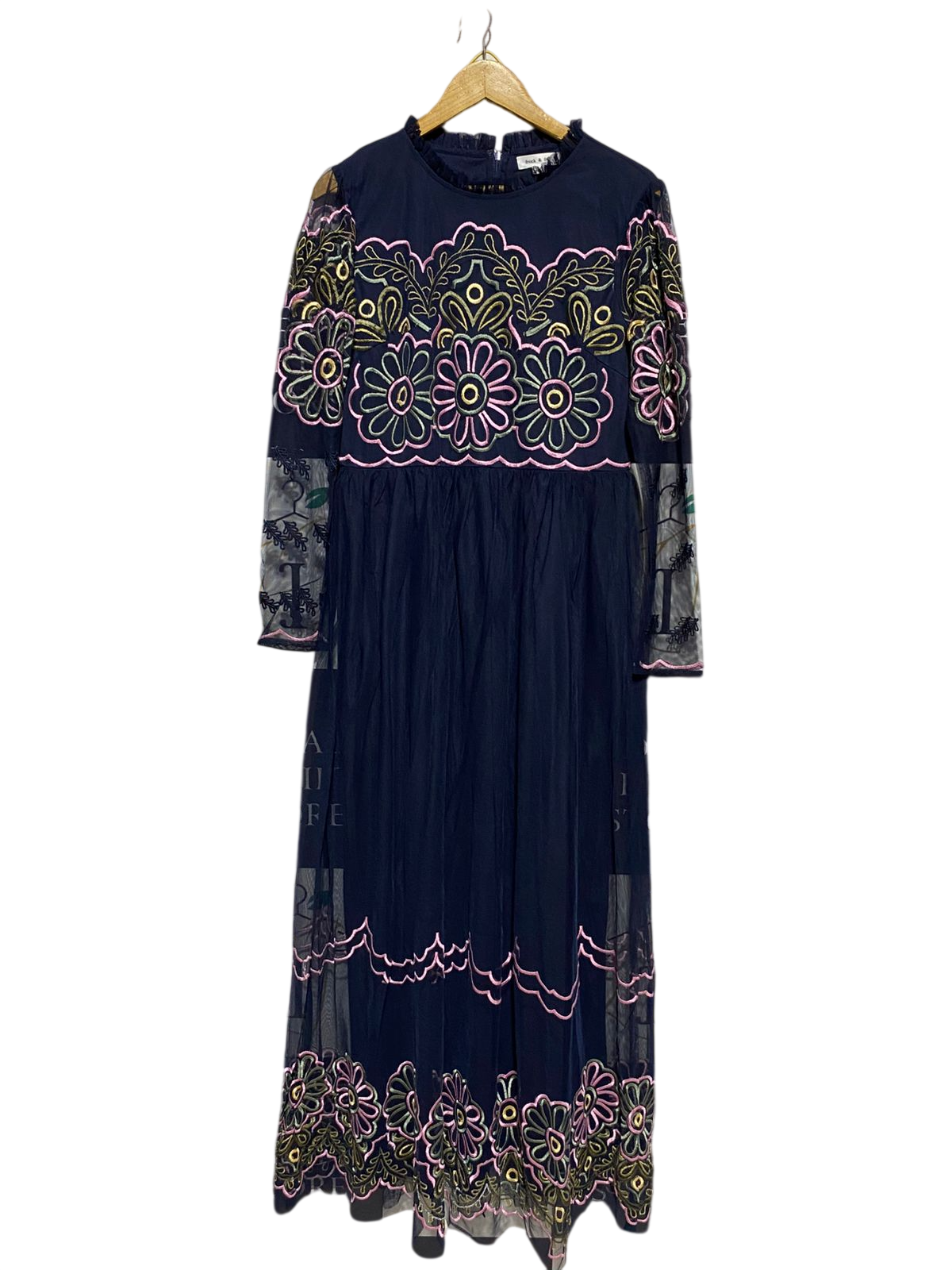 FROCK & FRILL |M| BUST 18| B16| LUXURY NAVY MESH EMBROIDERED FLORAL MAXI DRESS