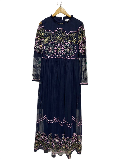 FROCK & FRILL |M| BUST 18| B16| LUXURY NAVY MESH EMBROIDERED FLORAL MAXI DRESS