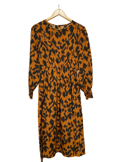 |M| BUST 18| B16| CHIC LEOPARD PRINT MIDI DRESS WITH SMOCKED CUFFS