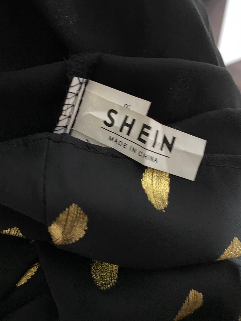 SHEIN |M| BUST 19| B16| ELEGANT BLACK & GOLD METALLIC POLKA DOT RUFFLE MIDI DRESS