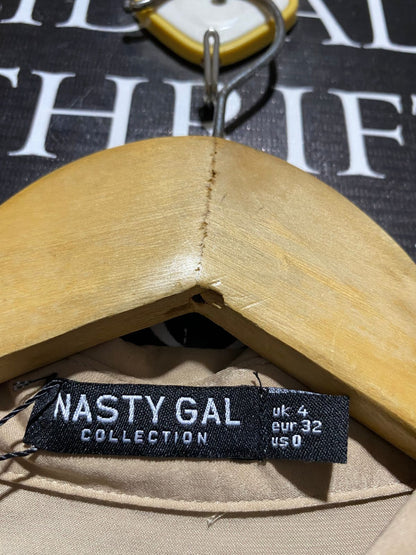 NASTY GAL |L| BUST 18| B16| BEIGE SATIN TIE-WAIST SHIRT MAXI DRESS