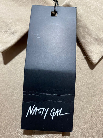 NASTY GAL |L| BUST 18| B16| BEIGE SATIN TIE-WAIST SHIRT MAXI DRESS