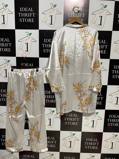 |XL| B15| LUXURY SILK CHERRY BLOSSOM ROBE & PAJAMA SET