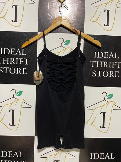 CASUAL FANCY |XS| BUST 11| B15| SLEEK ESSENTIAL BLACK SEAMLESS ROMPER UNITARD