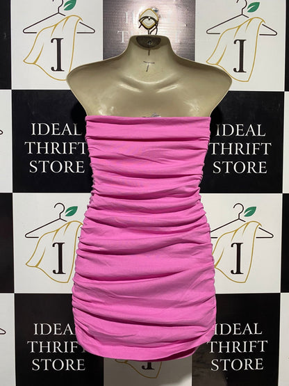 ZARA |M| BUST 16| B15| VIBRANT BUBBLEGUM PINK RUCHED TUBE DRESS