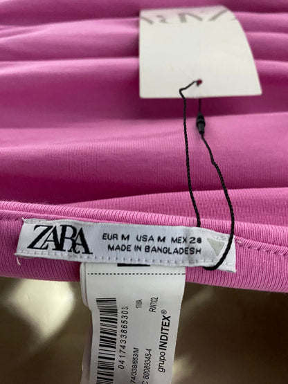 ZARA |M| BUST 16| B15| VIBRANT BUBBLEGUM PINK RUCHED TUBE DRESS