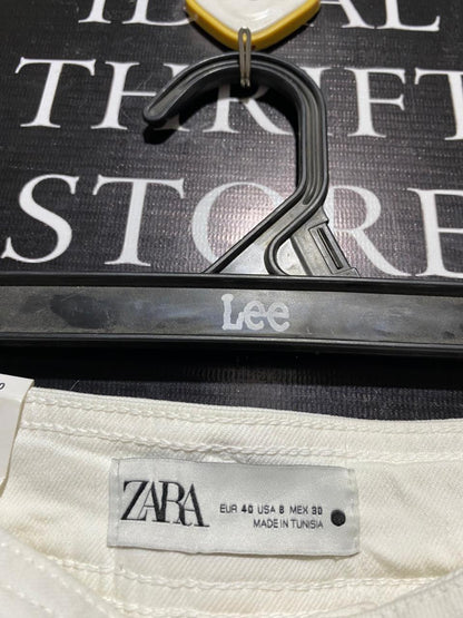 ZARA |M| WAIST 28| B15| HIGH-WAISTED WIDE-LEG WHITE DENIM JEANS