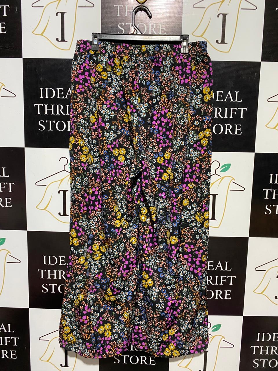 SHEIN CURVE |XL| WAIST 32| B15| VIBRANT MULTICOLOR DITSY FLORAL WIDE-LEG TROUSERS