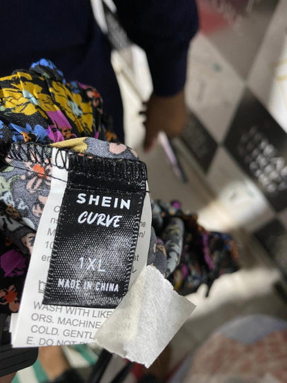 SHEIN CURVE |XL| WAIST 32| B15| VIBRANT MULTICOLOR DITSY FLORAL WIDE-LEG TROUSERS