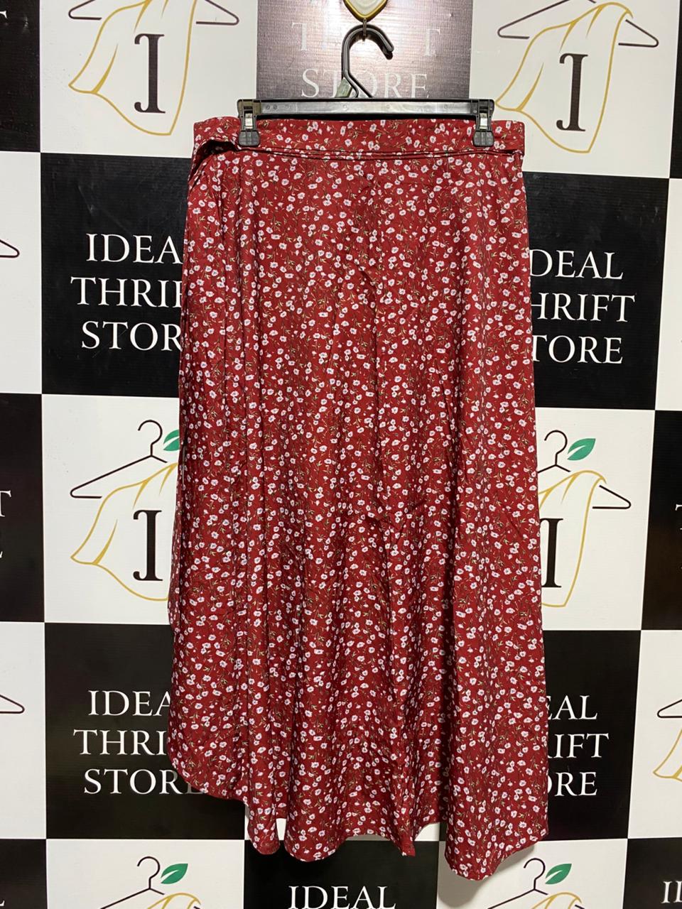 SHEIN |L| WAIST 31| B15| VIBRANT SCARLET DITSY FLORAL WRAP SKIRT