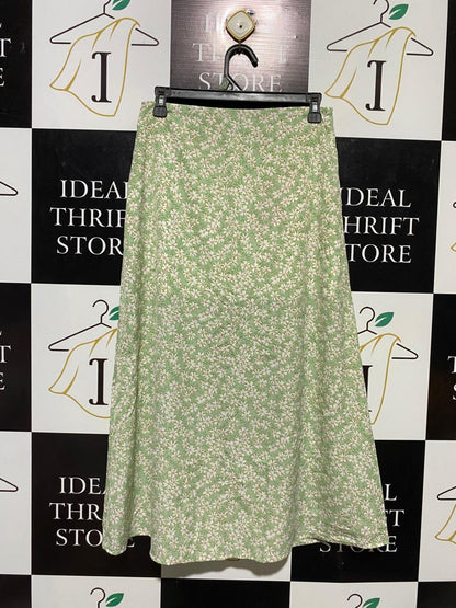SHEIN |S| WAIST 28| B15| BOHEMIAN MINT GREEN DAISY PRINT MIDI SKIRT