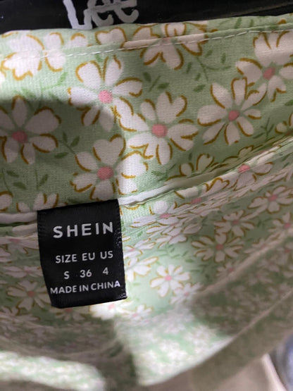 SHEIN |S| WAIST 28| B15| BOHEMIAN MINT GREEN DAISY PRINT MIDI SKIRT