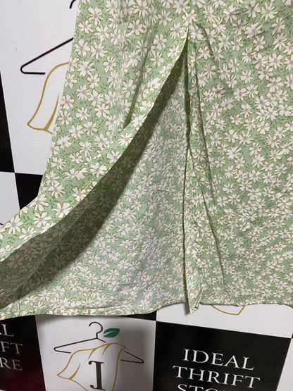SHEIN |S| WAIST 28| B15| BOHEMIAN MINT GREEN DAISY PRINT MIDI SKIRT