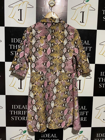 BLUE VANILLA |M| BUST 22| B15| SNAKESKIN PRINT FAUX-WRAP MINI DRESS