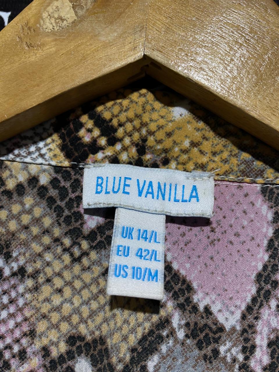 BLUE VANILLA |M| BUST 22| B15| SNAKESKIN PRINT FAUX-WRAP MINI DRESS