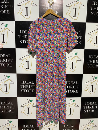 M&S |L| BUST 20| B15| MULTICOLOR FLORAL PRINT V-NECK MAXI DRESS
