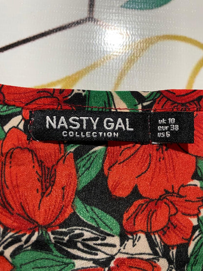 NASTY GAL |M| BUST 17| B15| BOLD RED FLORAL SQUARE NECK MINI DRESS